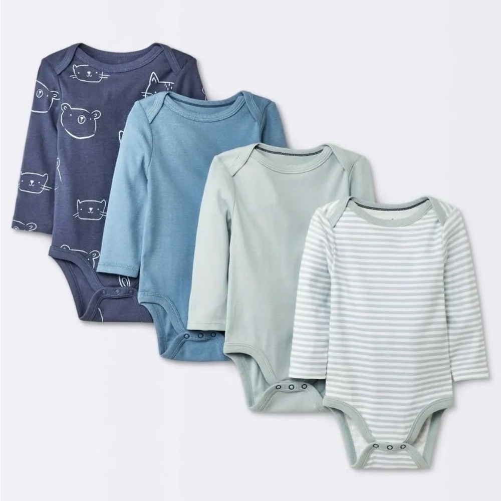 Cloud Island Long Sleeve Bodysuit Set -Navy, Blue, Gray, and White-New With Tags